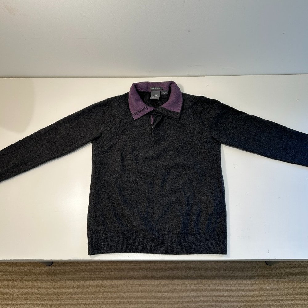 Size XS ARMANI EXCHANGE Merino Wool Purple and Grey Collared Sweater